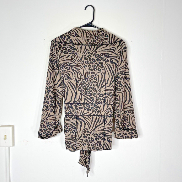 Susan Bristol Womens Jacket Brown Animal Cheetah XL Knit Belted Lined Mob Wife - Picture 5 of 16